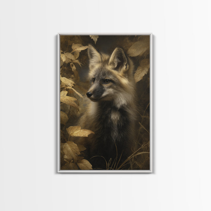 Fox in Autumn Forest Leaves Canvas Print, Wildlife Art, Canvas Wall Art, Living Room Decor, Oil Painting, Wild, WIL-2x3-65