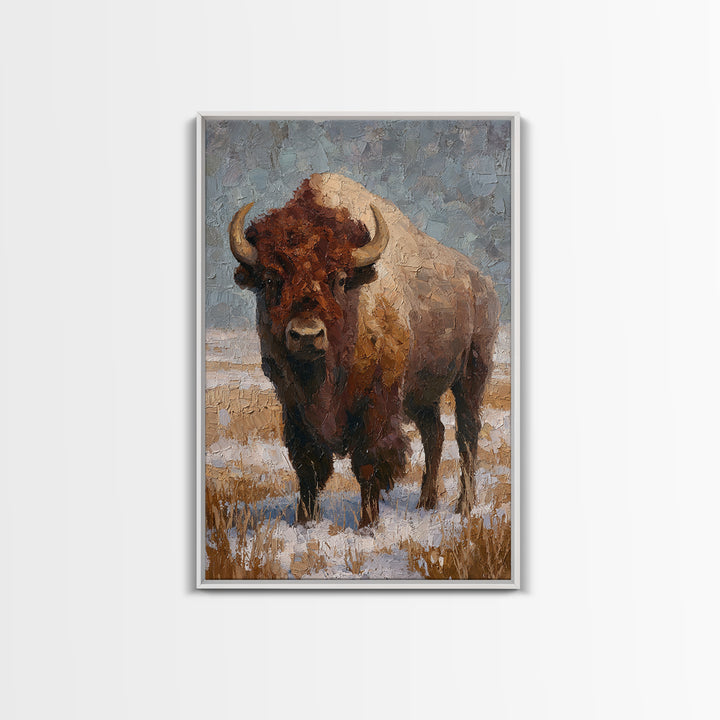 Bison on Wide Western Prairie Framed Canvas Print, Wildlife Art, Living Room Decor, Wild, Living Room Art, Canvas Painting, WIL-2x3-69