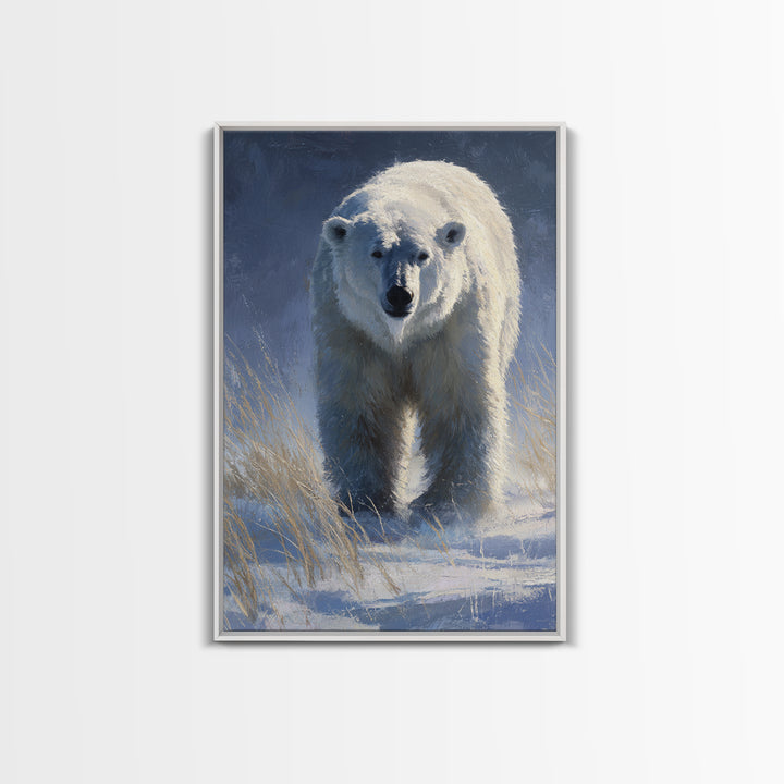 Polar Bear Crossing Blue Ice Canvas Print, Wildlife Art, Oil Painting, Living Room Decor, Fine Art, Wild, Bedroom Wall Art, WIL-2x3-71