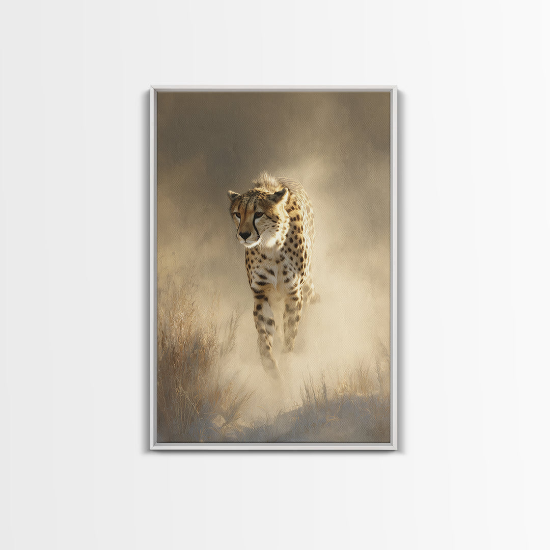 Cheetah Running Through Warm Dust Canvas Print, Wildlife Art, Modern Wall Art, Living Room Decor, Fine Art, Wild, Bird Wall Art, WIL-2x3-77