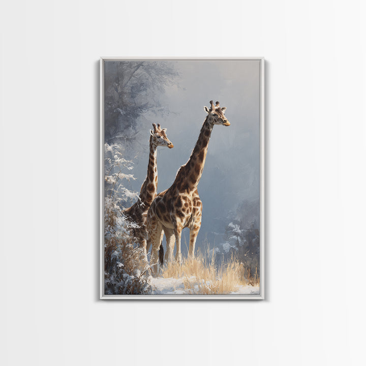 Giraffe Pair under Acacia Tree Framed Canvas Print, Wildlife Art, Canvas Print, Living Room Decor, Wild, Forest Wall Art, WIL-2x3-87