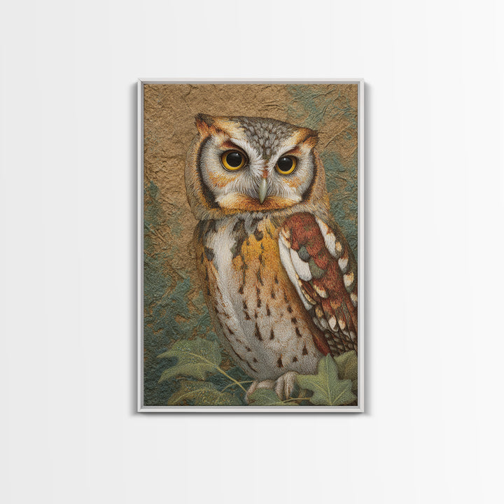 Owl Perched in Moonlit Woodland Framed Canvas Print, Wildlife Art, Gallery Decor, Living Room Decor, Abstract Art, Wild, WIL-2x3-92