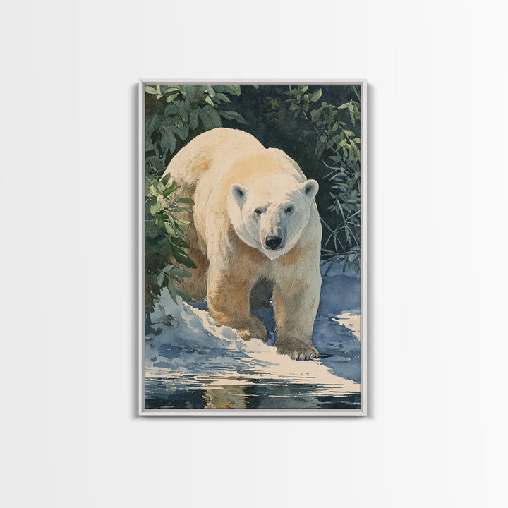 Polar Bear Crossing Blue Ice Canvas Print, Wildlife Art, Bird Art, Living Room Decor, Oil Painting, Wild, Original Artwork, WIL-2x3-95