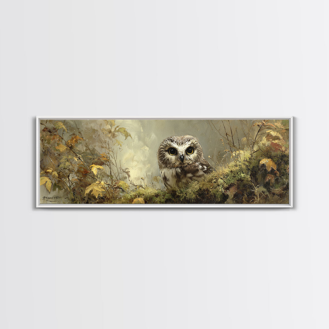 Owl Perched in Moonlit Woodland Canvas Print, Wildlife Art, Modern Decor, Living Room Decor, Abstract Art, Wild, Home Decor, WIL-3x1-100