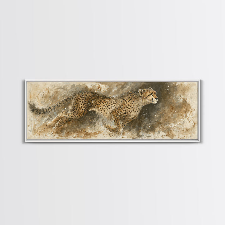 Cheetah Running Through Warm Dust Canvas Print, Wildlife Art, Living Room Decor, Wild, Living Room Art, Canvas Painting, WIL-3x1-13