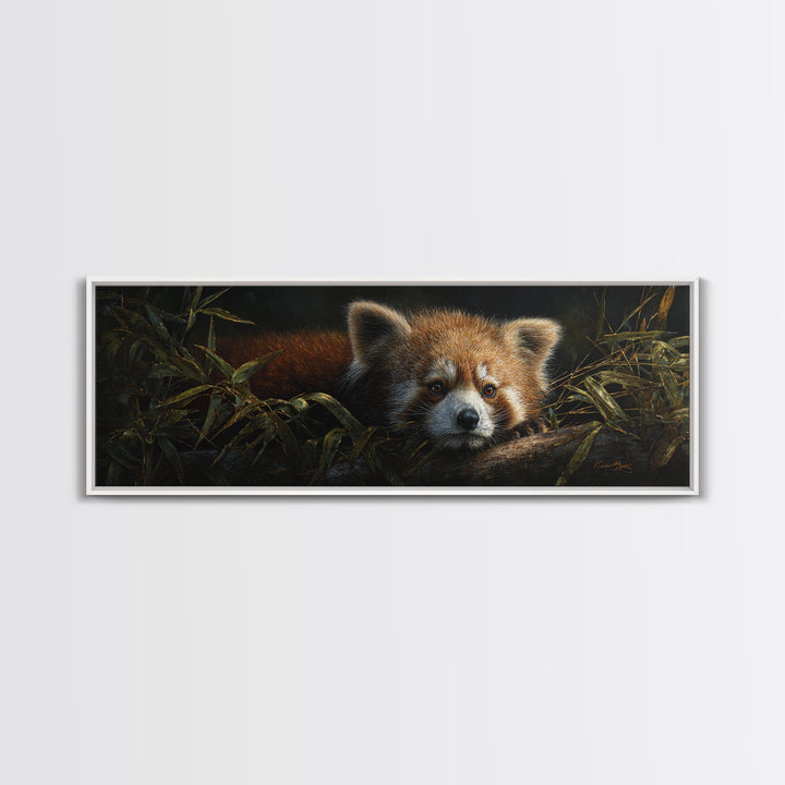 Red Panda Among Bamboo Leaves Canvas Print, Wildlife Art, Original Artwork, Living Room Decor, Fine Art, Wild, Minimalist Decor, WIL-3x1-36