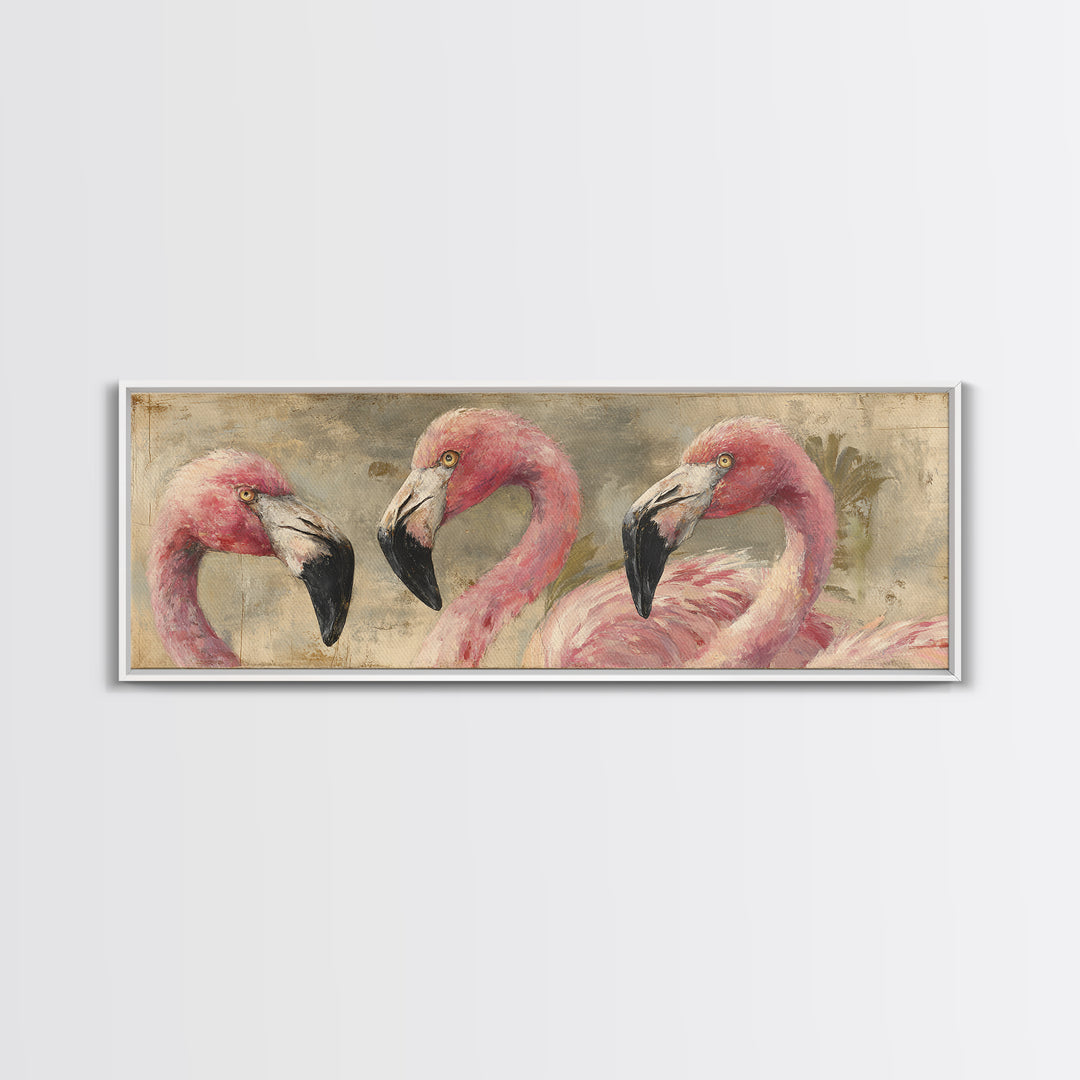Flamingos in Pink Shallow Water Canvas Print, Wildlife Art, Large Wall Art, Living Room Decor, Fine Art, Wild, Landscape Art, WIL-3x1-38