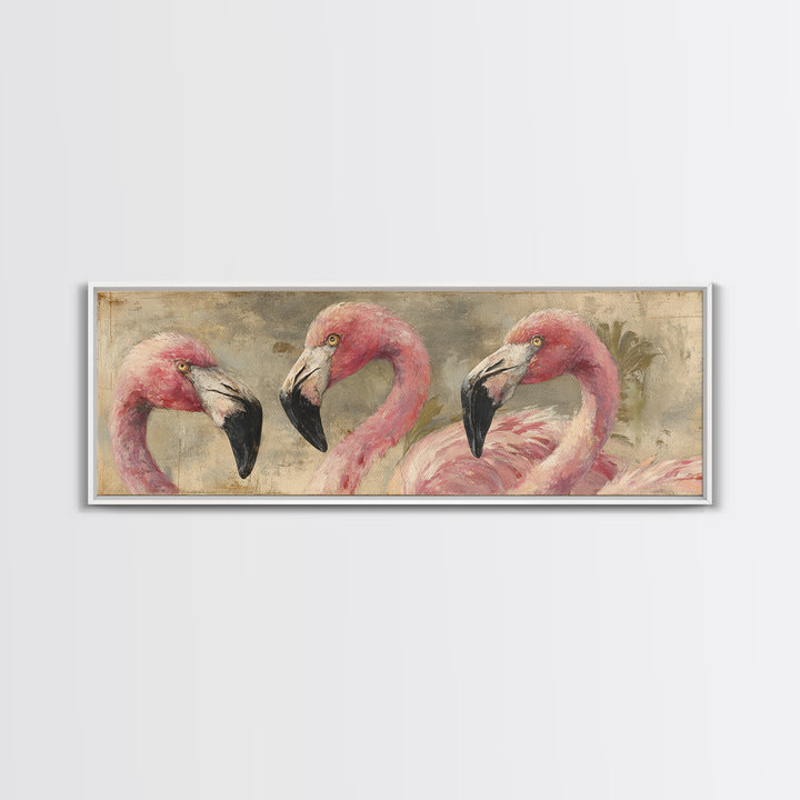 Flamingos in Pink Shallow Water Canvas Print, Wildlife Art, Large Wall Art, Living Room Decor, Fine Art, Wild, Landscape Art, WIL-3x1-38
