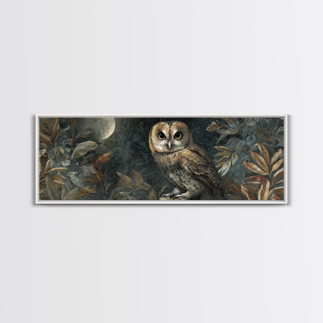 Owl Perched in Moonlit Woodland Canvas Print, Wildlife Art, Digital Download Art, Living Room Decor, Watercolor Art, Wild, WIL-3x1-4