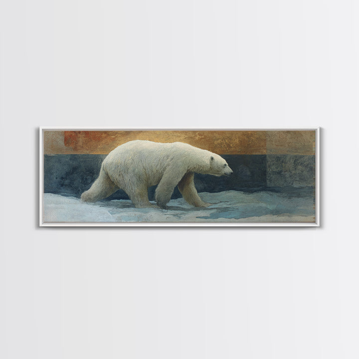 Polar Bear Crossing Blue Ice Framed Canvas Print, Wildlife Art, Neutral Decor, Living Room Decor, Fine Art, Wild, Wall Art, WIL-3x1-7