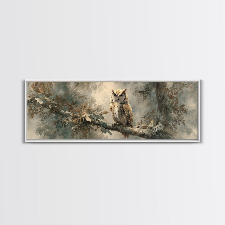 Owl Perched in Moonlit Woodland Canvas Print, Wildlife Art, Home Decor, Living Room Decor, Fine Art, Wild, Boho Wall Decor, WIL-3x1-76