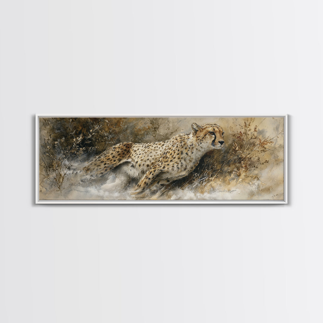 Cheetah Running Through Warm Dust Canvas Print, Wildlife Art, Digital Download Art, Living Room Decor, Oil Painting, Wild, WIL-3x1-85