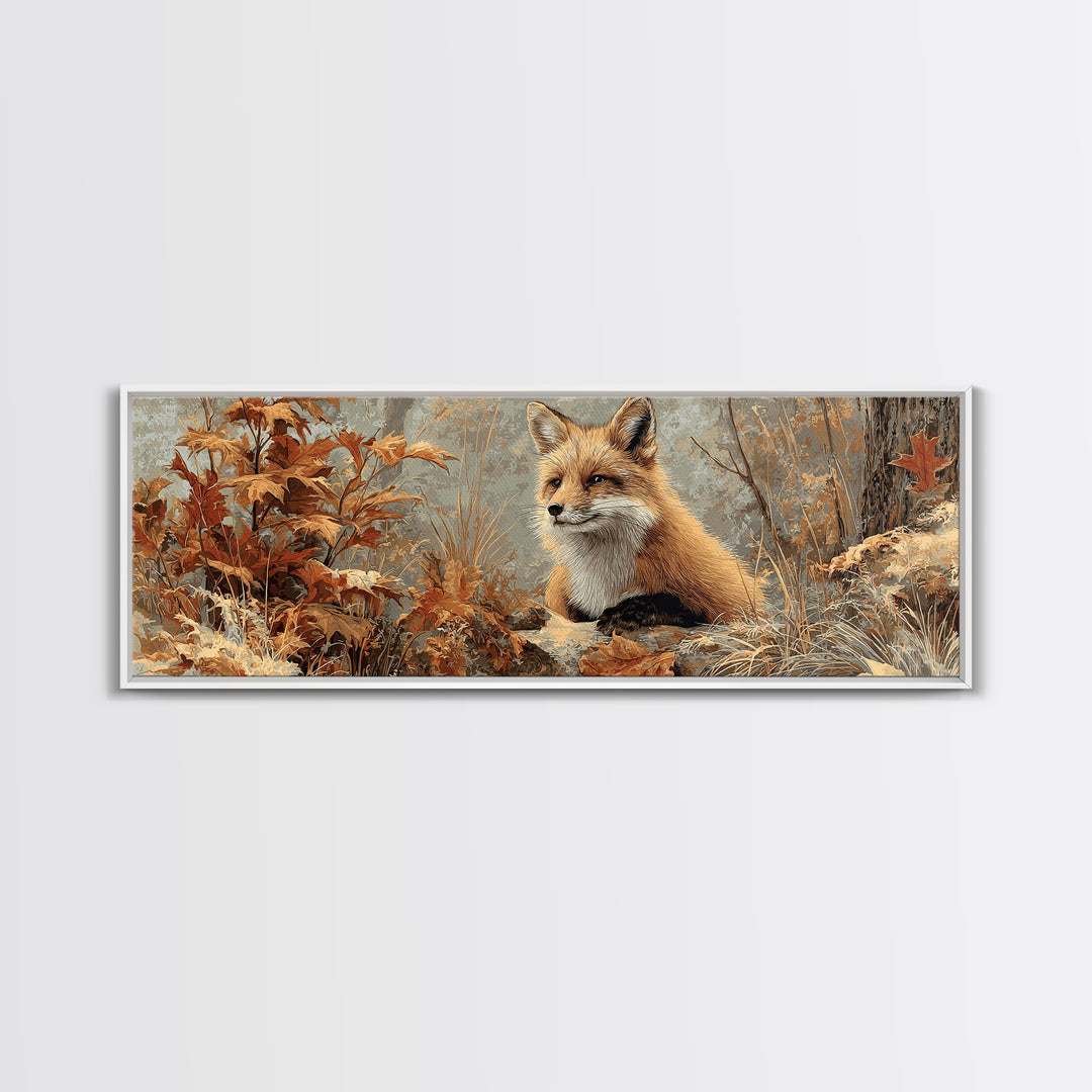 Fox in Autumn Forest Leaves Canvas Print, Wildlife Art, Gallery Decor, Living Room Decor, Fine Art, Wild, Contemporary Art, WIL-3x1-97
