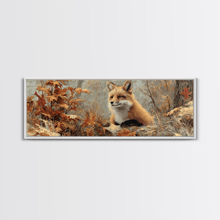 Fox in Autumn Forest Leaves Canvas Print, Wildlife Art, Gallery Decor, Living Room Decor, Fine Art, Wild, Contemporary Art, WIL-3x1-97