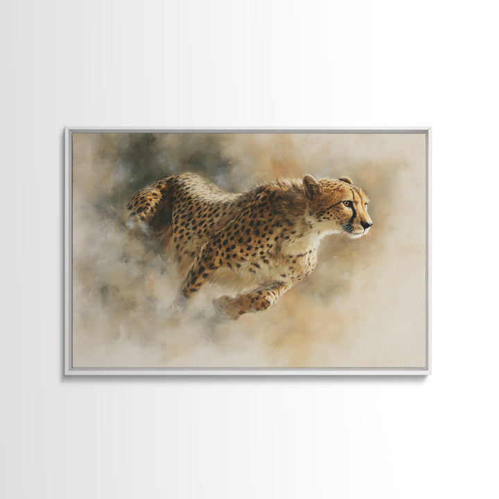 Cheetah Running Through Warm Dust Canvas Print, Wildlife Art, Modern Wall Art, Living Room Decor, Fine Art, Wild, Bird Wall Art, WIL-3x2-1