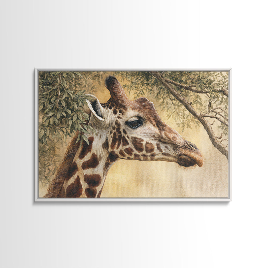 Giraffe Pair under Acacia Tree Canvas Print, Wildlife Art, Leopard Wall Art, Living Room Decor, Fine Art, Wild, Fine Art Print, WIL-3x2-11
