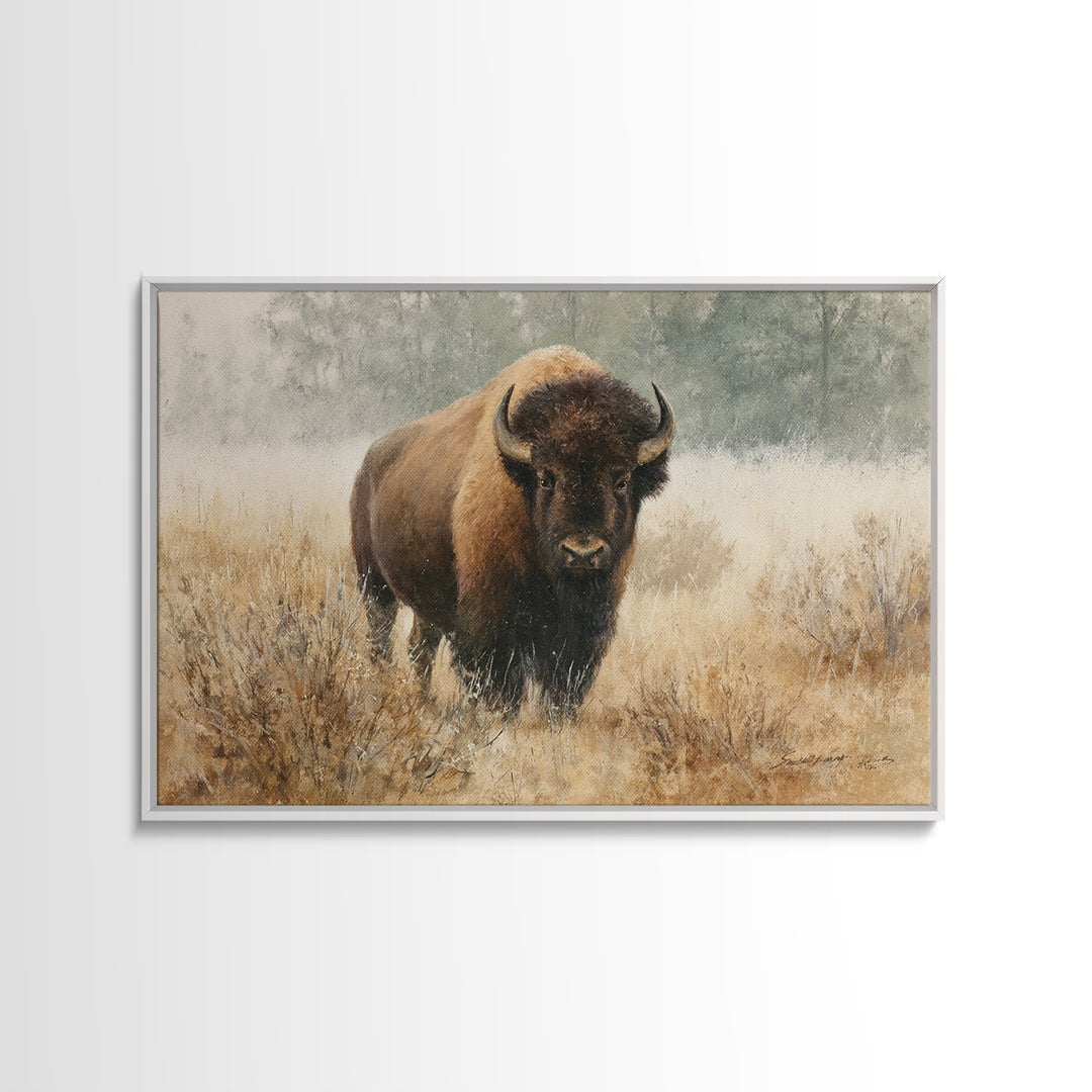 Bison on Wide Western Prairie Canvas Print, Wildlife Art, Living Room Wall Art, Living Room Decor, Wild, Unique Home Decor, WIL-3x2-17