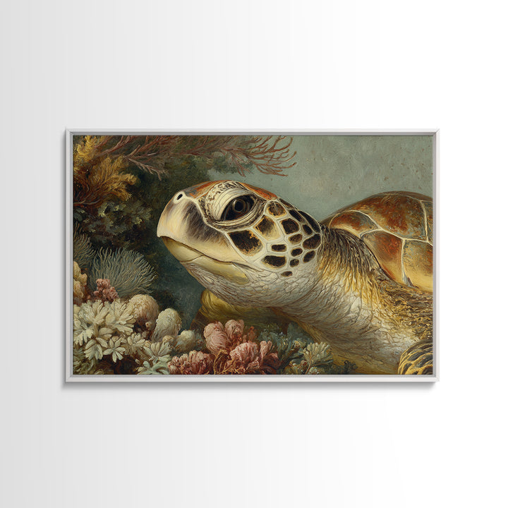 Sea Turtle over Coral Reef Canvas Print, Wildlife Art, Original Art, Living Room Decor, Oil Painting, Wild, Leopard Wall Art, WIL-3x2-22