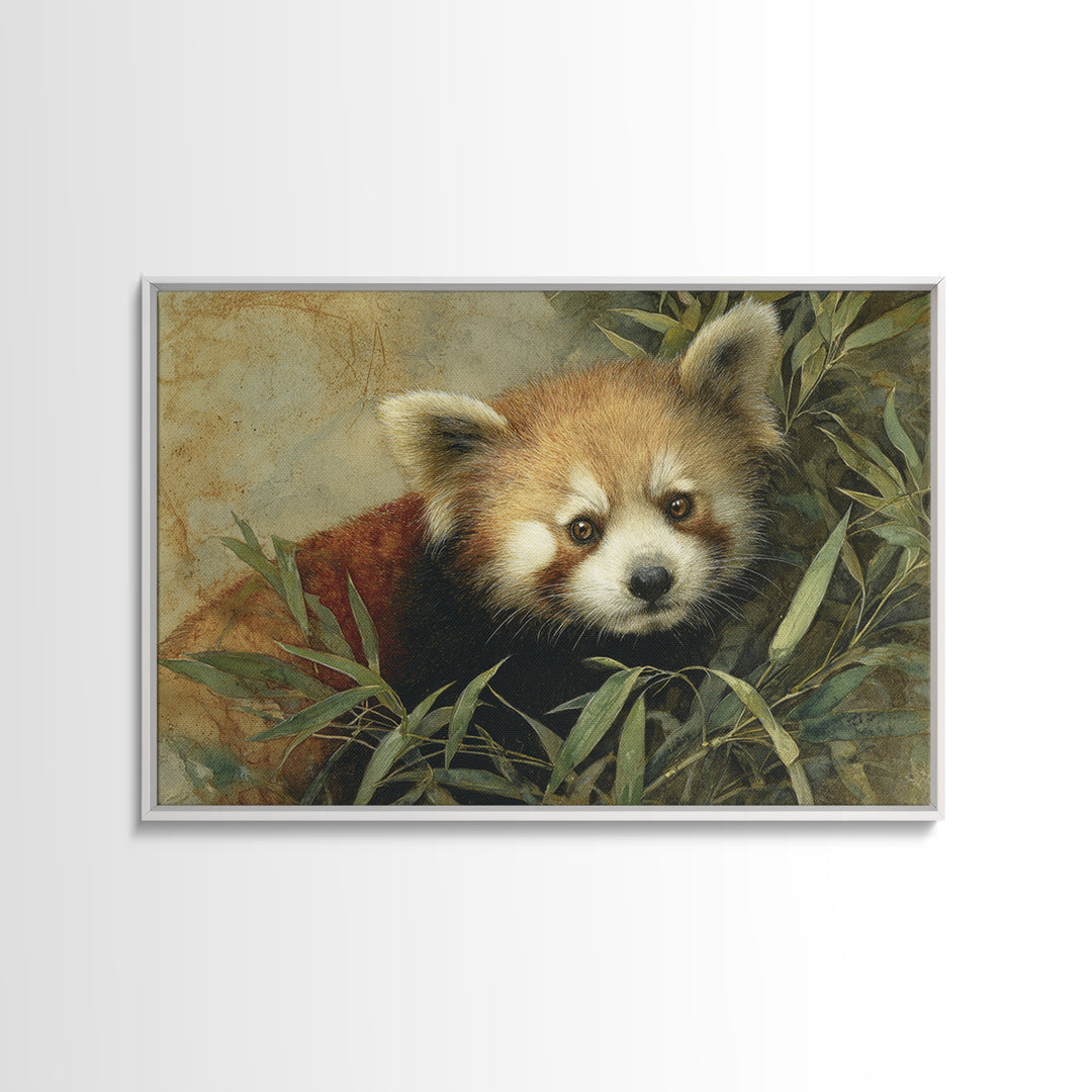 Red Panda Among Bamboo Leaves Canvas Print, Wildlife Art, Leopard Wall Art, Living Room Decor, Fine Art, Wild, Fine Art Print, WIL-3x2-48