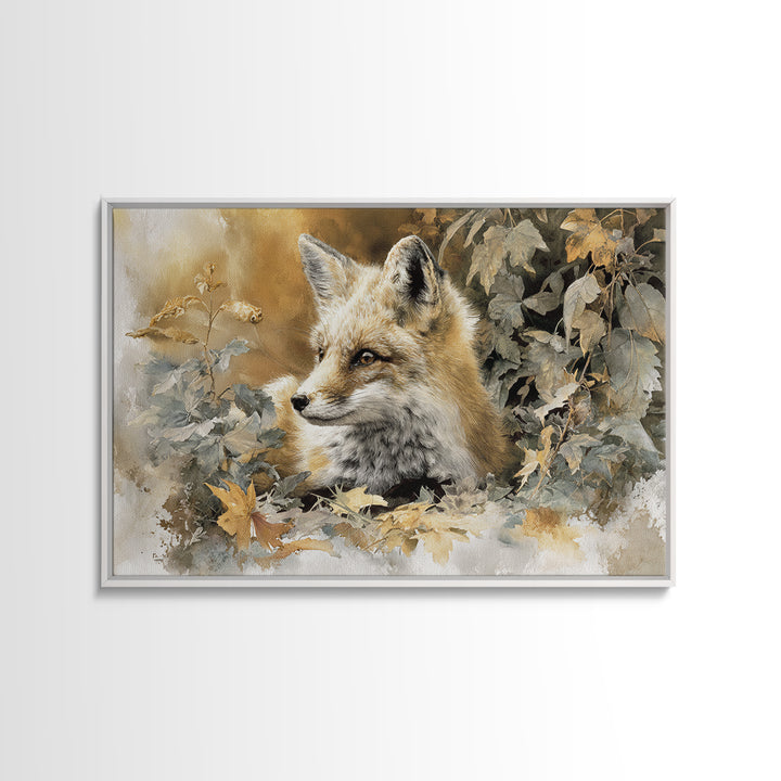 Fox in Autumn Forest Leaves Canvas Print, Wildlife Art, Leopard Wall Art, Living Room Decor, Fine Art, Wild, Fine Art Print, WIL-3x2-61
