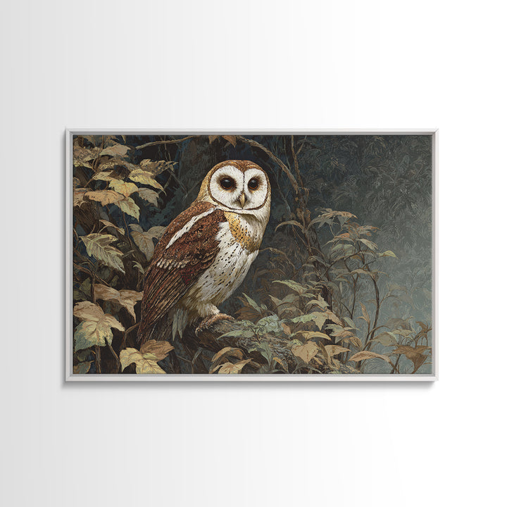 Owl Perched in Moonlit Woodland Framed Canvas Print, Wildlife Art, Gallery Decor, Living Room Decor, Abstract Art, Wild, WIL-3x2-64