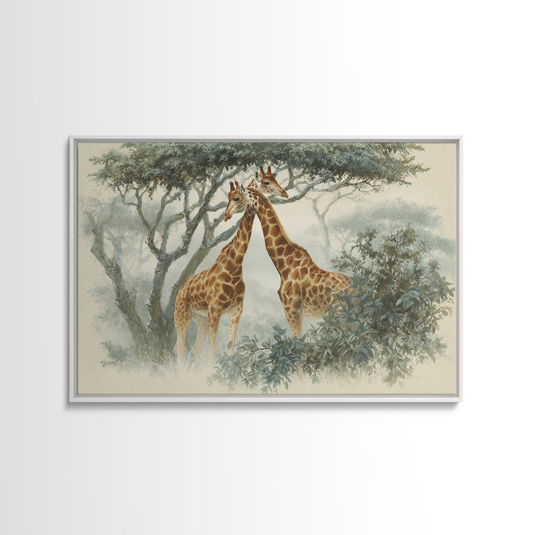 Giraffe Pair under Acacia Tree Canvas Print, Wildlife Art, Wall Art, Living Room Decor, Fine Art, Wild, Modern Wall Art, WIL-3x2-83