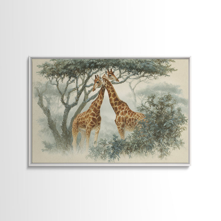 Giraffe Pair under Acacia Tree Canvas Print, Wildlife Art, Wall Art, Living Room Decor, Fine Art, Wild, Modern Wall Art, WIL-3x2-83