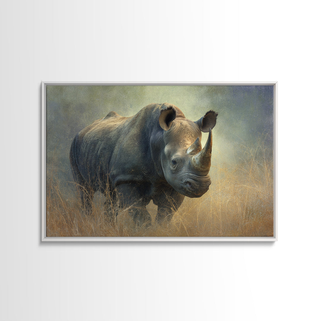 Rhino in Dramatic Stormy Light Canvas Print, Wildlife Art, Boho Decor, Living Room Decor, Fine Art, Wild, Wall Hangings, WIL-3x2-84