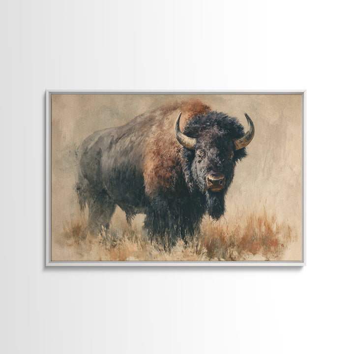 Bison on Wide Western Prairie Canvas Print, Wildlife Art, Forest Wall Art, Living Room Decor, Oil Painting, Wild, WIL-3x2-89
