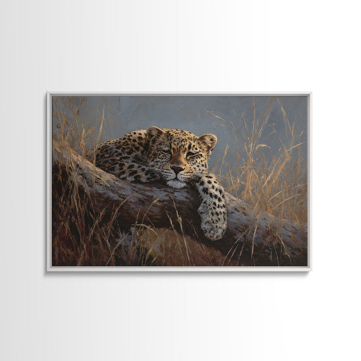 Leopard Resting on Tree Branch Framed Canvas Print, Wildlife Art, Modern Art, Living Room Decor, Fine Art, Wild, Neutral Decor, WIL-3x2-90