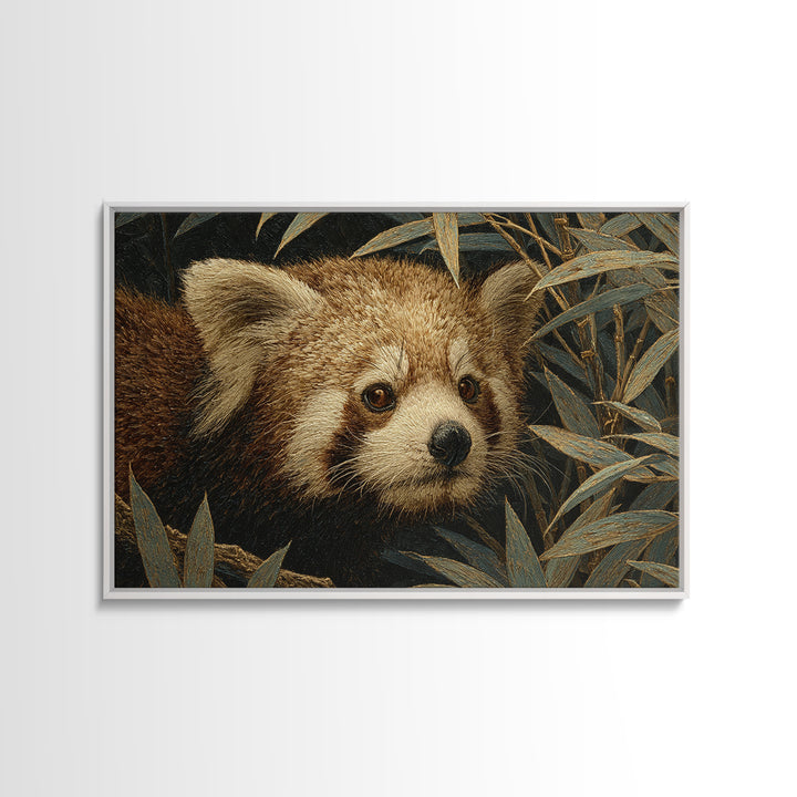 Red Panda Among Bamboo Leaves Framed Canvas Print, Wildlife Art, Art Print, Living Room Decor, Fine Art, Wild, Digital Wall Art, WIL-3x2-96