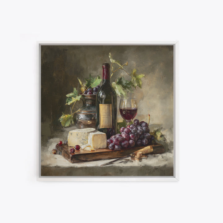 Charcuterie Board with Grapes and Cheese Canvas Print, Winery Art, Cocktail Wall Art, Winery Decor, Watercolor Art, Vineyard, WIN-1x1-13