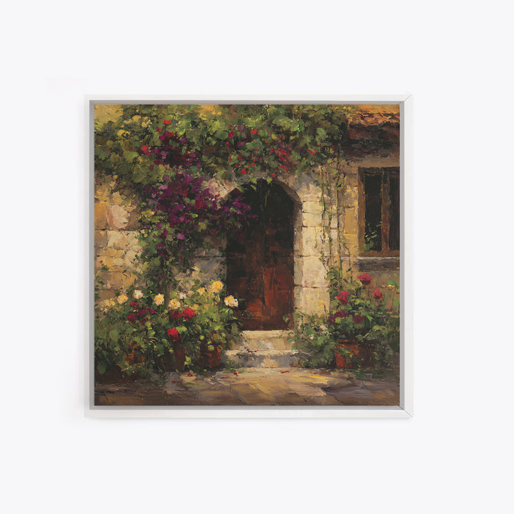 Vineyard Gate with Climbing Roses Canvas Print, Winery Art, Farmhouse Decor, Winery Decor, Oil Painting, Vineyard, Bar Art, WIN-1x1-15