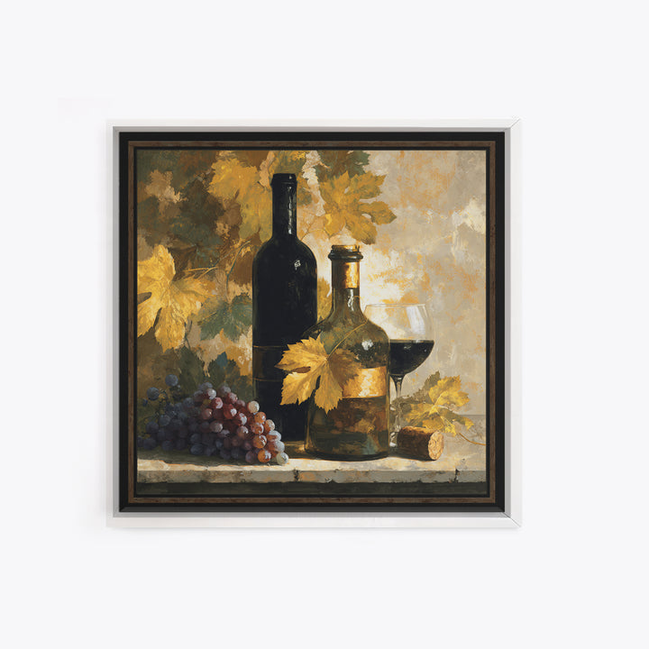 Black and Gold Wine Bottle Silhouette Framed Canvas Print, Winery Art, Kitchen Art, Winery Decor, Watercolor Art, Vineyard, WIN-1x1-16