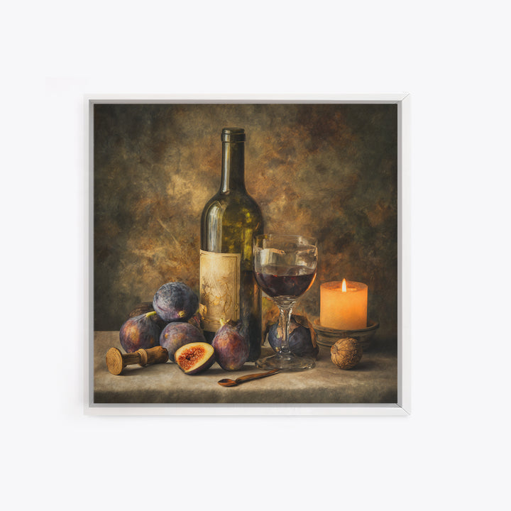 Wine Bottle and Glass Still Life Framed Canvas Print, Winery Art, Preppy Wall Art, Winery Decor, Vineyard, Statement Artwork, WIN-1x1-2