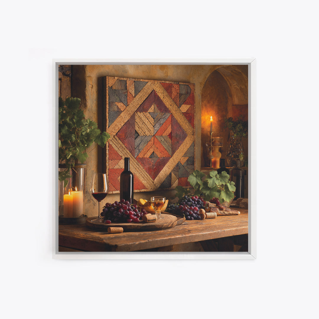 Corks Arranged as Geometric Pattern Framed Canvas Print, Winery Art, Landscape Art, Winery Decor, Fine Art, Vineyard, WIN-1x1-42