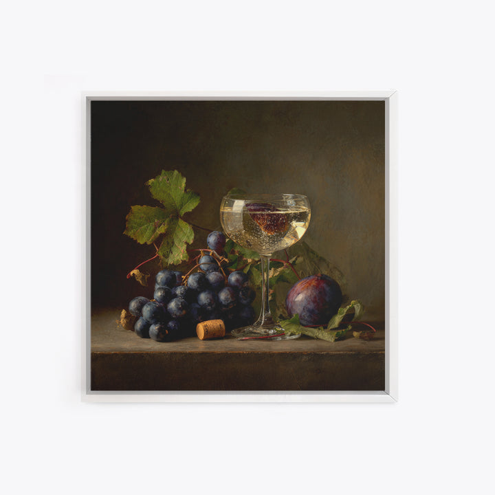 Champagne Coupe with Bubbles and Light Framed Canvas Print, Winery Art, Kitchen Wall Decor, Winery Decor, Oil Painting, WIN-1x1-43