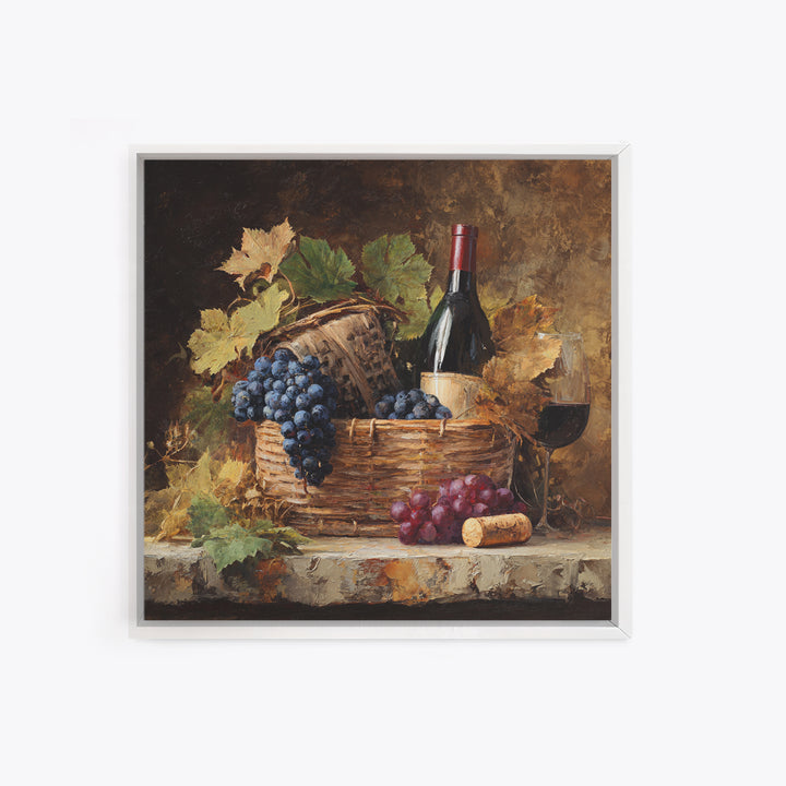 Wine Harvest Basket Framed Canvas Print, Winery Art, Bar Art, Winery Decor, Fine Art, Vineyard, Textured Painting, WIN-1x1-46
