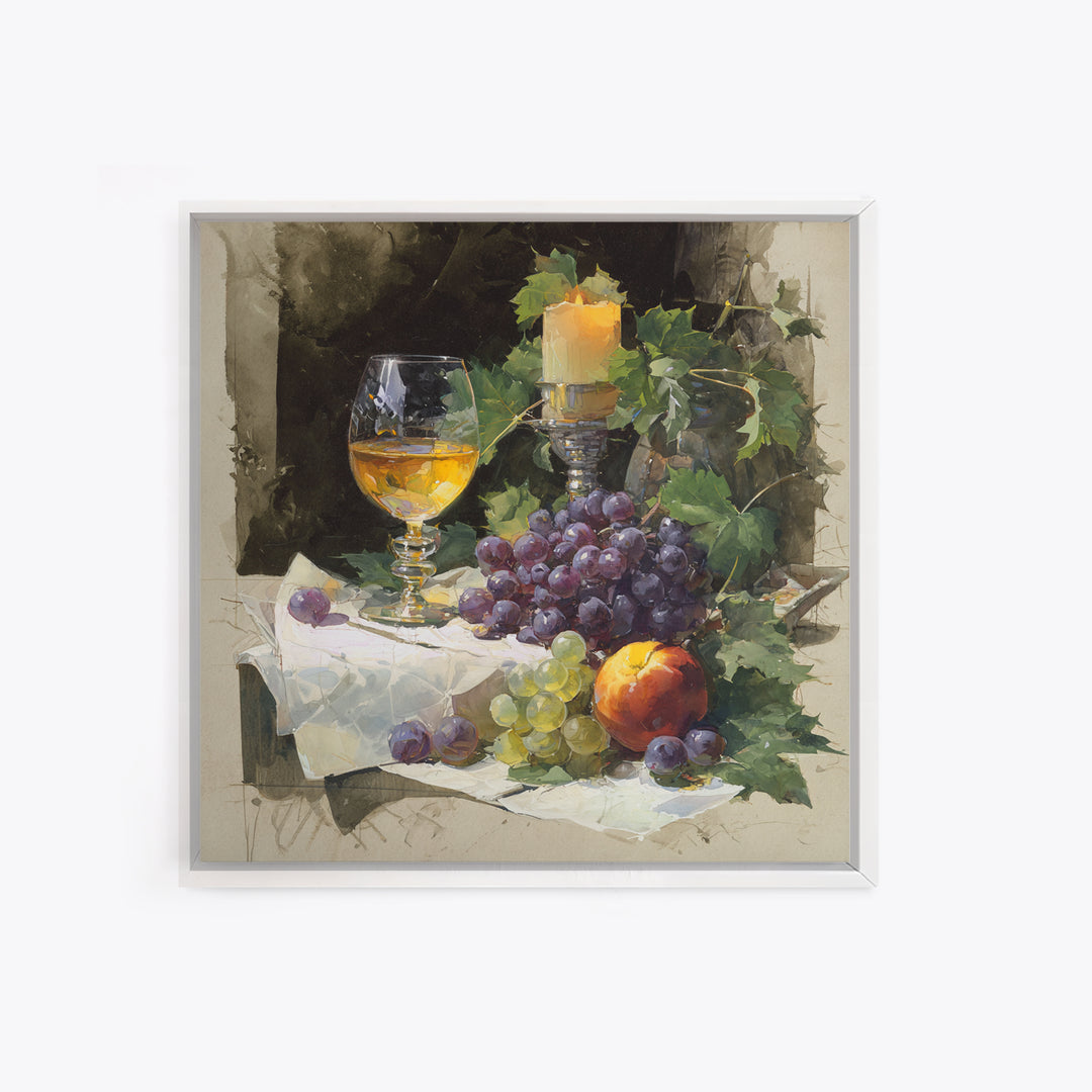 Champagne Grapes and White Linen Still Life Canvas Print, Winery Art, Fine Art Print, Winery Decor, Abstract Art, Vineyard, WIN-1x1-5