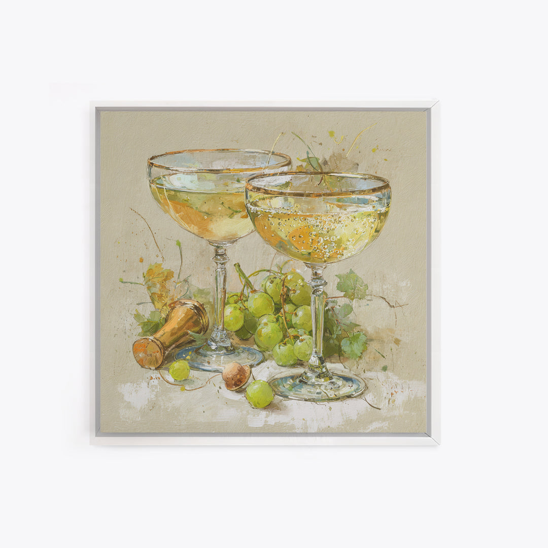 Champagne Coupe with Bubbles and Light Framed Canvas Print, Winery Art, Modern Decor, Winery Decor, Fine Art, Vineyard, WIN-1x1-67