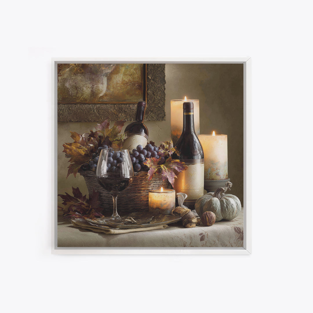 Wine Harvest Basket Framed Canvas Print, Winery Art, Bar Art, Winery Decor, Fine Art, Vineyard, Textured Painting, WIN-1x1-70