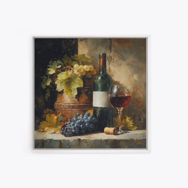 Olive Branch and Wine Glass Mediterranean Still Framed Canvas Print, Winery Art, Landscape Art, Winery Decor, Vineyard, WIN-1x1-72