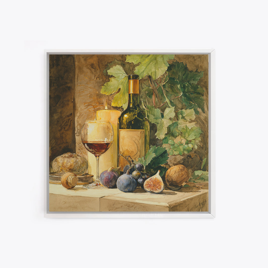 Wine Bottle and Glass Still Life Framed Canvas Print, Winery Art, Fine Art Print, Winery Decor, Fine Art, Vineyard, Wall Decor, WIN-1x1-74