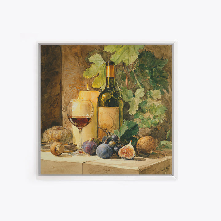 Wine Bottle and Glass Still Life Framed Canvas Print, Winery Art, Fine Art Print, Winery Decor, Fine Art, Vineyard, Wall Decor, WIN-1x1-74