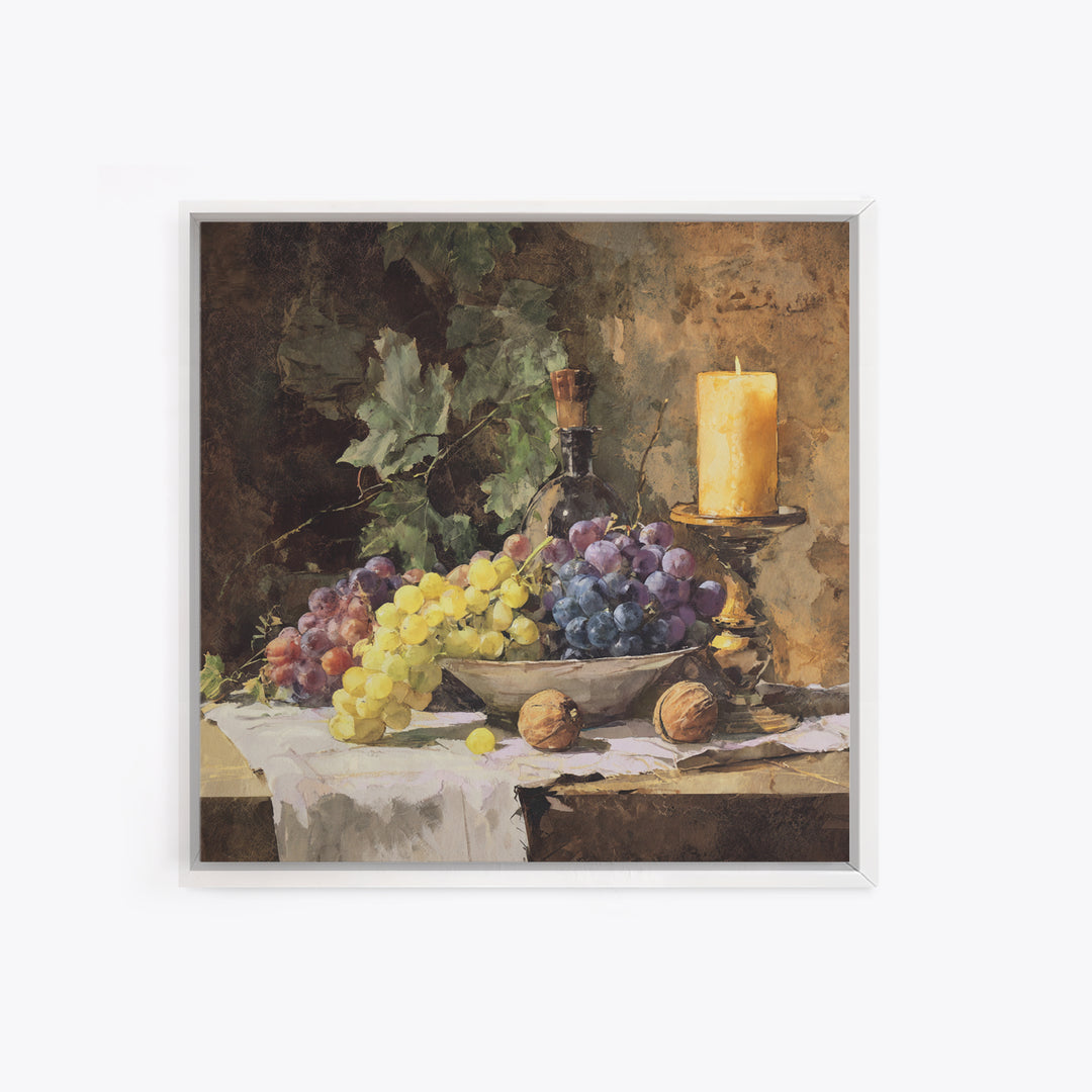 Champagne Grapes and White Linen Still Life Canvas Print, Winery Art, Art, Winery Decor, Fine Art, Vineyard, Farmhouse Decor, WIN-1x1-77