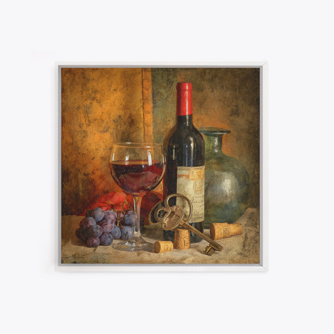 Old Cellar Key and Wine Label Shapes Framed Canvas Print, Winery Art, Landscape Art, Winery Decor, Fine Art, Vineyard, WIN-1x1-84