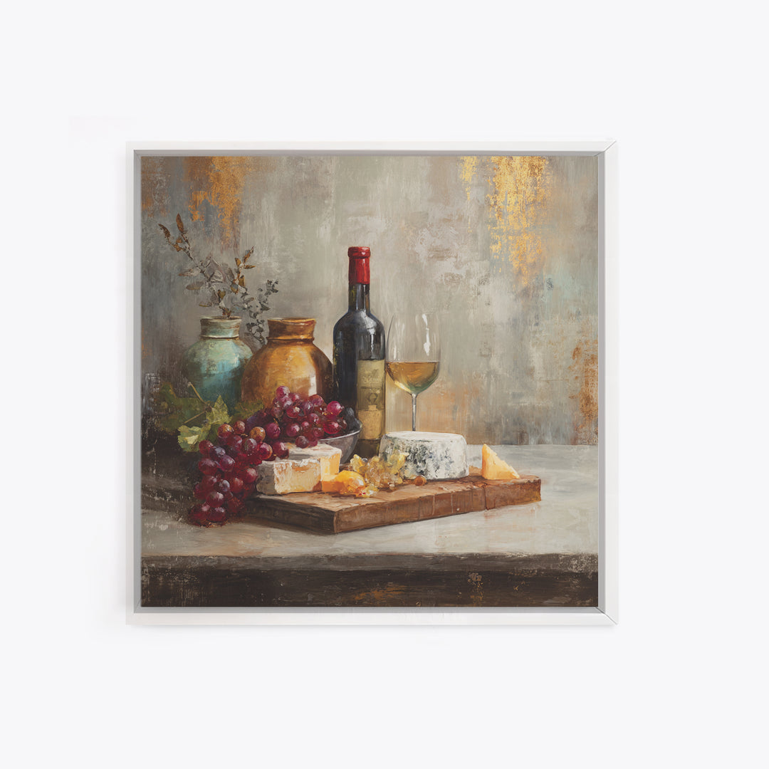 Charcuterie Board with Grapes and Cheese Canvas Print, Winery Art, Minimalist Decor, Winery Decor, Fine Art, Vineyard, WIN-1x1-85