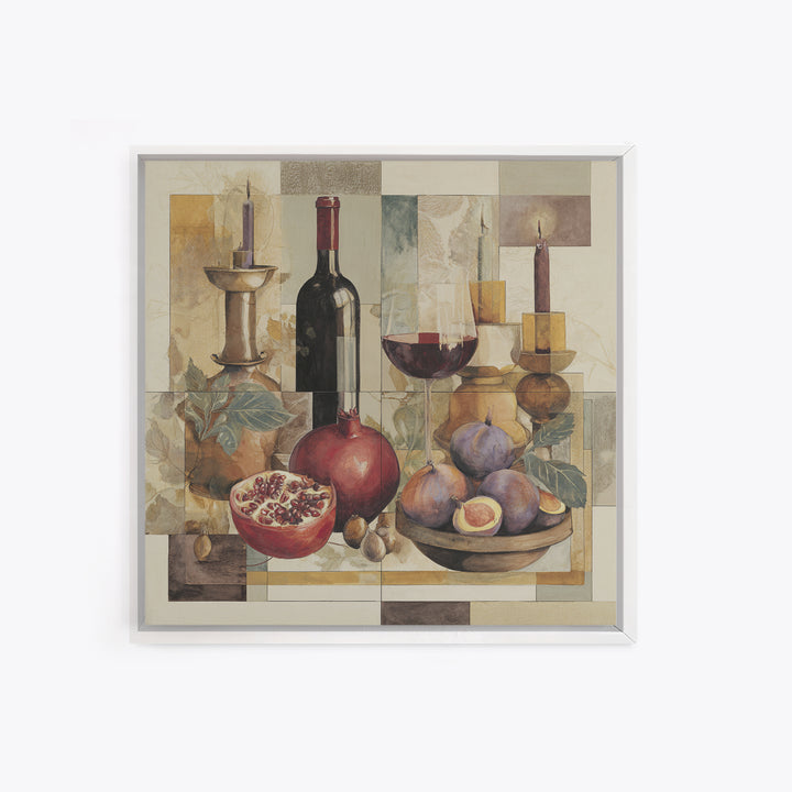 Pomegranate Figs and Red Wine Composition Canvas Print, Winery Art, Contemporary Art, Winery Decor, Fine Art, Vineyard, WIN-1x1-89