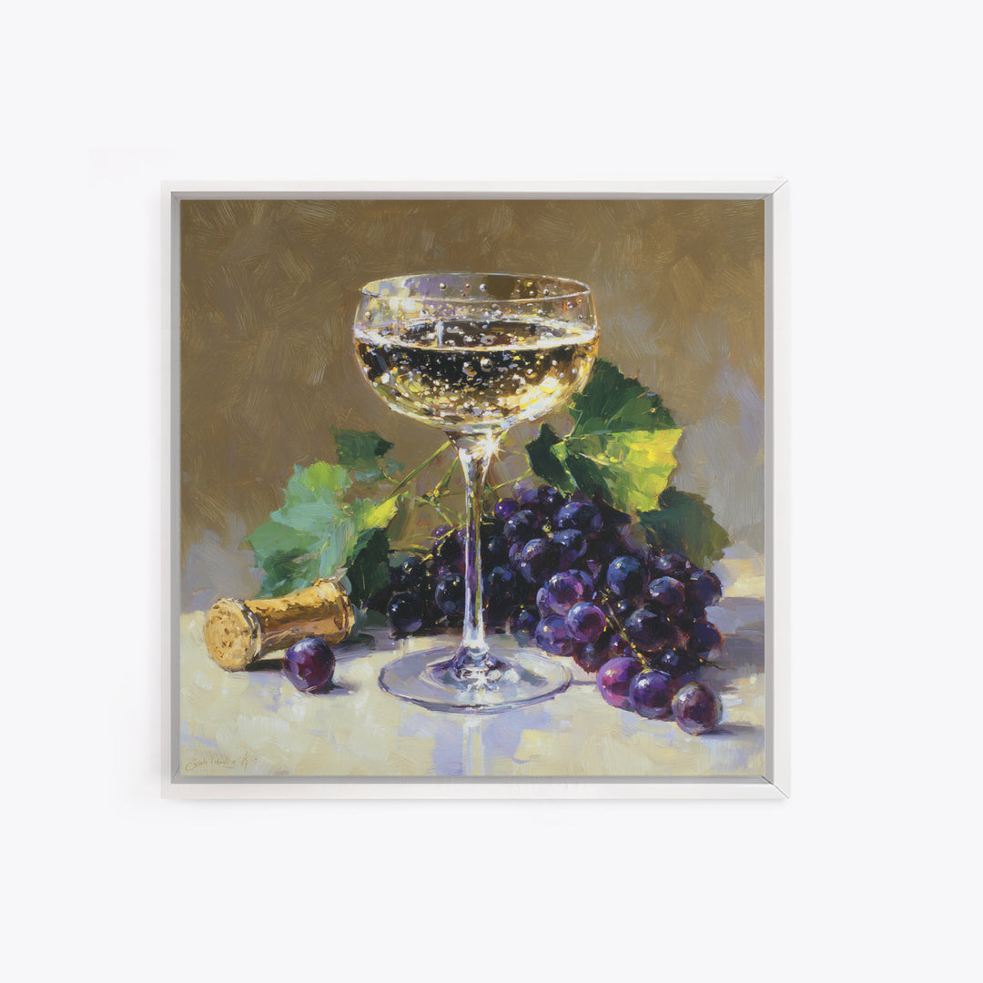 Champagne Coupe with Bubbles and Light Canvas Print, Winery Art, Room Decor, Winery Decor, Fine Art, Vineyard, WIN-1x1-91