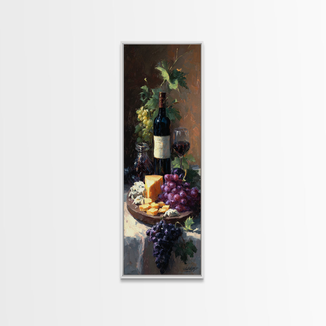 Charcuterie Board with Grapes and Cheese Canvas Print, Winery Art, Cocktail Wall Art, Winery Decor, Watercolor Art, Vineyard, WIN-1x3-1